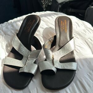 Donald J Pilner silver kitten heel sandals